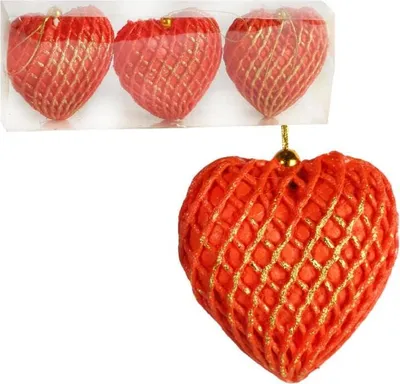 Zdjęcie produktu dla Zestaw 3 Pomarańczowych Zawieszek Świątecznych w Kształcie Serc
