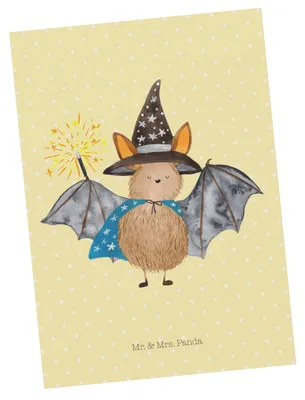Produktbild von Mr. & Mrs. Panda Postkarte Fledermaus Zauberer - Gelb Pastell - Geschenk, Lustige Sprüche, Magier, Fledermäuse, Postkarten, Ansichtskarten, Ansichtskarte, Frauen