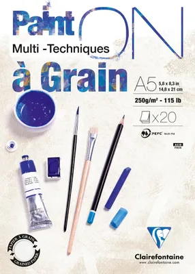 Produktbild von Clairefontaine 4x PaintON à grain/gekörnt, Block A5, 20 Blatt weiß 975048C