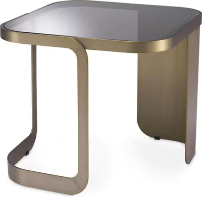 Produktbild von Casa Padrino Luxus Beistelltisch Messingfarben / Grau 49,5 x 49,5 x H. 45 cm - Edelstahl Tisch mit Glasplatte - Wohnzimmer Möbel - Luxus Kollektion