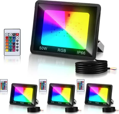 Image de Clanmacy Projecteur RGB 50W avec télécommande Projecteur LED RGB Projecteur extérieur LED IP66 étanche 4 pièces
