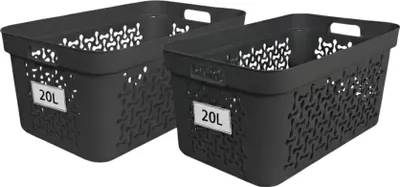 Produktbild von Plastard Wäschekorb 2er Set 20 Liter Grau aus Kunststoff mit Griffen