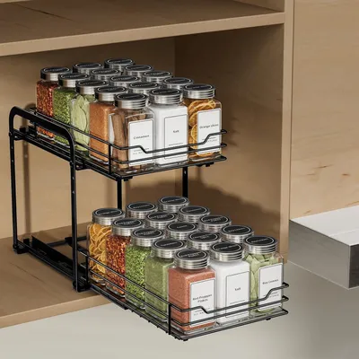 Produktbild von Ausziehbares Gewürzregal 2 Etagen Schwarz Küchen Organizer