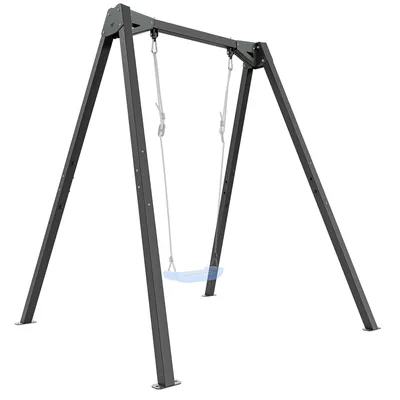 A single swing set with a blue swing seat, shown against a white background.