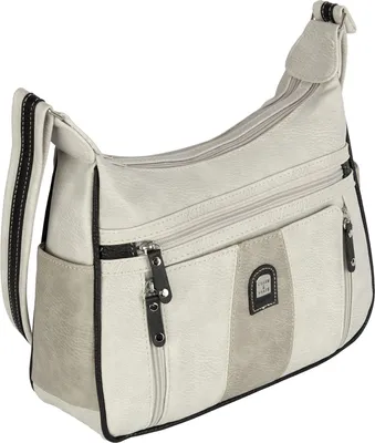 Produktbild von Damen Tasche Schultertasche Umhängetasche Leder Optik Handtasche  HELLGRAU-GRAU (15163)