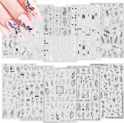 10 Blatt selbstklebende Nagelsticker mit Blumenmuster