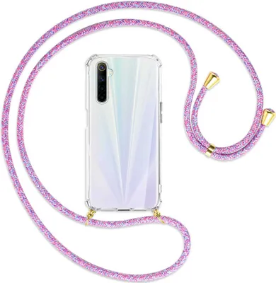Produktbild von Handykette Backcover-Schutzhülle mit Band (Metall goldfarben) für Realme 6 / 6S - lila/rosa/blau