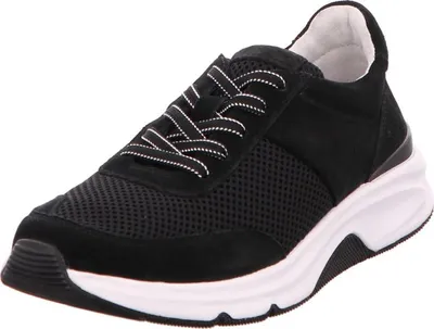A single black and white sneaker is shown against a white background.