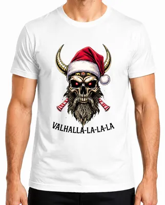 Immagine prodotto di Maglietta da uomo VALHALLA LA LA LA Viking Skull Santa Horned Beard Metal, bianco, 3XL