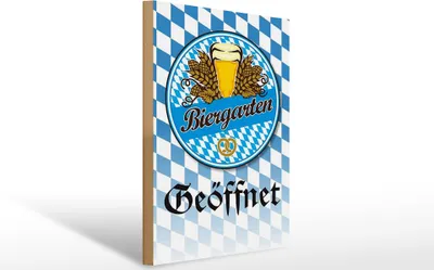 Produktbild von Holzschild Biergarten Bier Brezel, 40 x 30 cm, Holzschilder Spruch Getränke Alkohol Bier Bayern