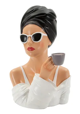Produktbild von Dekofigur Lady Paris – Elegante Frauenfigur mit Tasse in Schwarz Weiß 29cm
