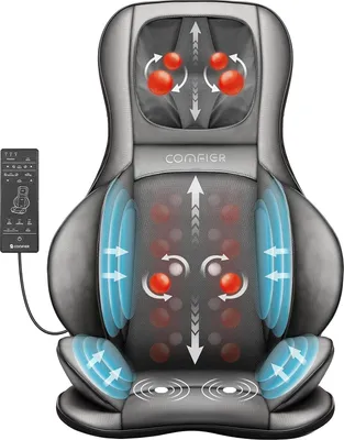 Image de Comfier Shiatsu Massage par compression d'air Coussin de siège avec massage par pétrissage, rouleaux et vibrations, appareil de massage 3D du dos avec chaleur pour un massage réglable de la nuque, des épaules, du dos et de l'abdomen