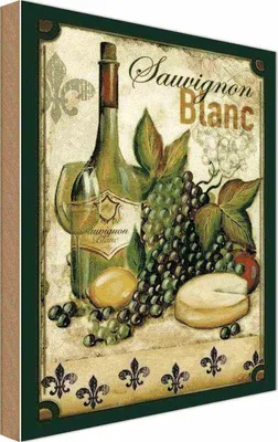 Produktbild von vianmo Holzschild 30x20 cm Kunst Stillleben Sauvignon Blanc Wein Essen Trinken