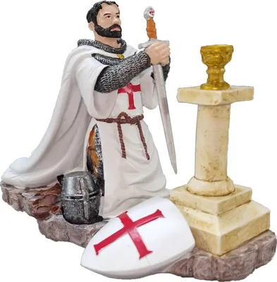 Produktbild von Templer Ritter kniet mit Schwert in den Händen vor dem heiligen Gral