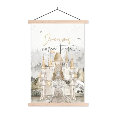 Produktbild von MuchoWow® Textilposter Sprichwörter - Träume werden wahr - Zitate - Kinder - Baby 120x180 cm mit holzfarbenen Rahmen - Textil-Plakat