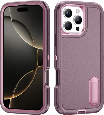 Produktbild von Hülle für iPhone 16 Pro Max Hybrid Dreilagige Robust Stoßfest Schwerlast Schutzhülle mit Ständer Lila