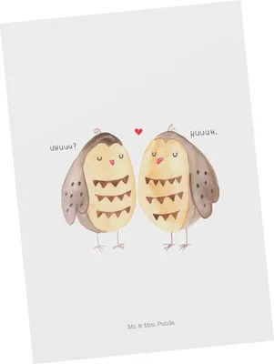 Produktbild von Mr. & Mrs. Panda Postkarte Eulen Liebe - Weiß - Geschenk, kunstkarte, glücklich, Ansichtskarten, Ansichtskarte, Grußkarte, Eule, Postkarten, Spruch, Verliebt