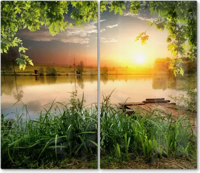 Produktbild von DEQORI Herdabdeckplatte Glas 2-tlg 'Ruhender See am Abend' Herd Abdeckung Küche