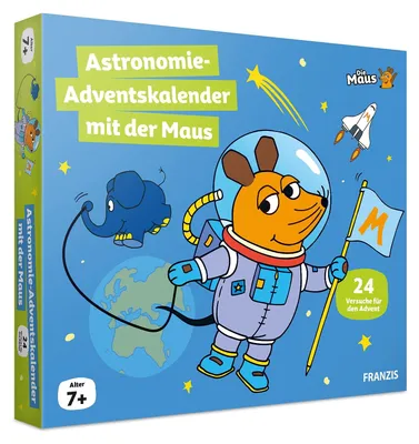 Produktbild von 67162 Astronomie Adventskalender mit der Maus 24 Versuche für den Advent zum Entdecken Forschen und Rätseln für Kinder ab 7 Jahren