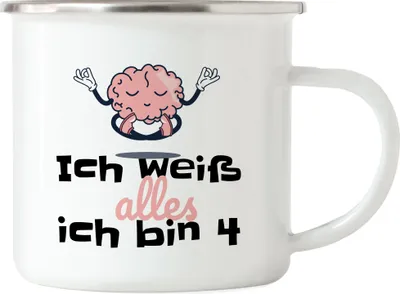 Produktbild von Ich Weiß Alles Ich Bin 4 Emaille Tasse Geschenkidee 4. Geburtstag Humorvoll Sarkastisch