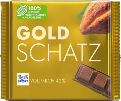 Produktbild von Ritter Sport Goldschatz Vollmilch Schokolade mit Kakao Note 250g