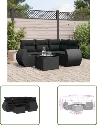 Produktbild von The Living Store 5-tlg. Garten-Sofagarnitur mit Kissen Schwarz Poly Rattan