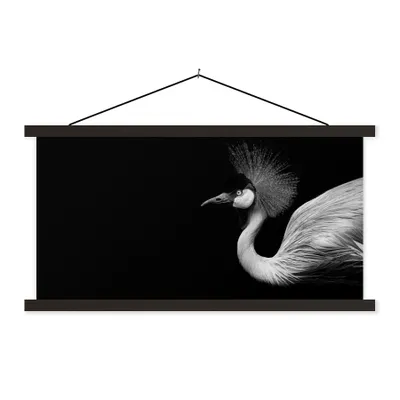 Produktbild von MuchoWow® Textilposter Kranich - Schwarz - Weiß - Vogel - Tiere 150x75 cm mit schwarzem Rahmen - Posterleiste