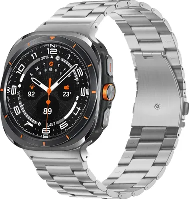 Produktbild von Bandz Stahlgliederarmband Classic mit Faltschließe - passend für Samsung Galaxy Watch Ultra / Ultra 2025 - inklusive Uhrenkürzungsset (silber)