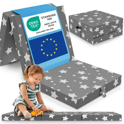 Image de ELONEO Matelas pliant, hauteur 9cm, Matelas pliant enfants pliable, Matelas pour invités, Matelas de voyage, motif étoile, pour camping et voyages, adultes et enfants