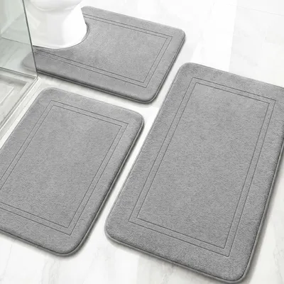 Zdjęcie produktu dla Zestaw 3 mat do łazienki, wykonanych z miękkiej pianki memory, o wymiarach: 40x60 cm, 50x80 cm, mata pod toaletę w kształcie litery U, antypoślizgowa