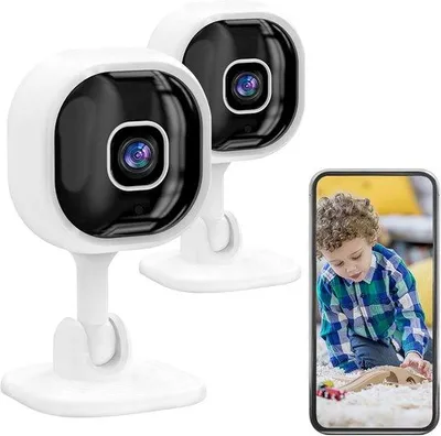 Zdjęcie produktu dla Dwie bezprzewodowe kamery monitorujące do użytku domowego z obsługą Wi-Fi, funkcją widzenia w nocy i funkcją głosową.