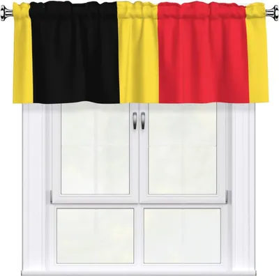 Produktbild von Gemusterter Volant mit belgischer Flagge, 137,2 x 45,7 cm, einfach zu installieren, für die Fensterdekoration in Küchen, Schlafzimmern und anderen Räumen geeignet