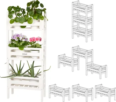 Produktbild von needs&wants® 3-fach multifunktional: Pflanzenständer Blumenständer aus Holz wetterfest für Indoor Outdoor Balkon Garten, Pflanzenregal Blumentreppe