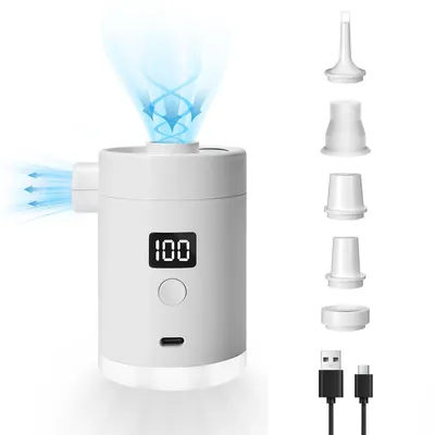 Produktbild von Elektrische Luftpumpe mit LED-Anzeige,3600mAh, mit 4 Luftdüsen,Campinglampe,Luftbettenpumpe,Electric Air Pump für Aufblasen und Entleeren
