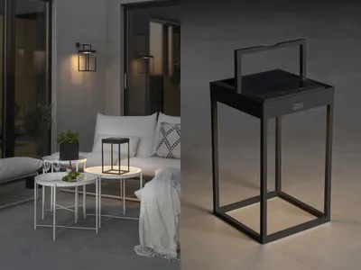 Produktbild von Konstsmide Portofino Solar/USB-LED-Laterne schwarz, 2700/3000K, 10-180lm, Dämmerungssensor, Aluminium, 7815-750