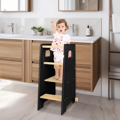 Image de Tour d'apprentissage pour enfants Sécurité maximale Aides de cuisine et Learning Tower 3 niveaux Hauteur réglable Noir