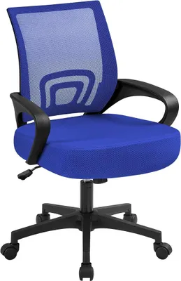 Produktbild von Bürostuhl Ergonomisch mit Netzbespannung und Armlehnen, Blau | Schreibtischstuhl , Drehstuhl aus Mesh, Chefsessel Wippfunktion, Höhenverstellbar Rückenschonend bis 136kg Belastbar