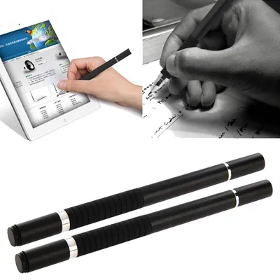 Image de 2x subtel stylo à bille et stylet couleur argent pour écran tactile 2 en 1 avec pointes à disque compatible avec iPad, iPhone, Samsung, Kindle Fire et autres appareils tactiles