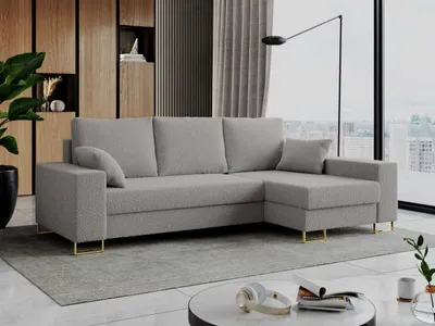 Produktbild von Ecksofa mit Schlaffunktion L-Form mit Bettkasten - DORIAN-Non - Hellgrau