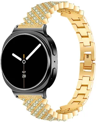 Produktbild von Stravo Luxus-Metallarmband Damen Für Galaxy Watch 9 / 8 (40/44mm) & 8 Classic 46mm – Elegantes, zierliches Armband mit Strass und Kristallen – Gold