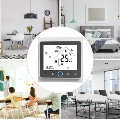 Obrázek produktu pro Dvoutrubkový inteligentní pokojový termostat Wifi Voice Digital Programmable Temperature Controller pro klimatizaci (BAC-002ALW, bílý)