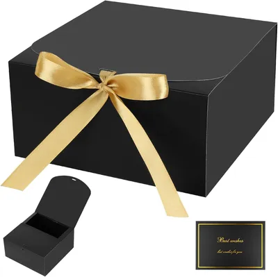 Obrázok produktu pre Sada darčekových krabičiek, 10 kusov, rozmer 20x20x10 cm, kartónové, s mašľami a pohľadnicami, vhodné na balenie darčekov