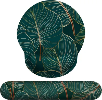 Produktbild von Giecy Ergonomisches Mauspad mit Handauflage und Handballenauflage Tastatur, Gelkissen, Memory Foam - Tropische Pflanzen Set