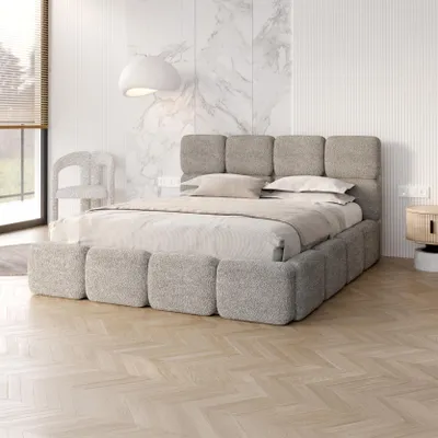Produktbild von FDM Bett CLOUDY Cleo 160x200 cm Polsterbett mit Lattenrost aus Metall Bettkasten Stauraumbett grau