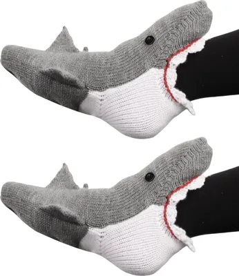 Produktbild von Gestrickte Tier-Socken, lustige Krokodil-Socken, warme Winter-Socken, Uni-Socken mit niedlichen Haifischmotiven, Geschenkidee für Weihnachten, Valentinstag und Muttertag