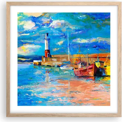 Produktbild von Gerahmtes Poster - Rahmen in heller Eiche - Leuchtturm Meer - 50x50 cm - Wand Bild - Wanddeko - Wandbilder - Kunstposter - Wandposter - Bilderrahmen - Bilder - Kunstdruck - Wandbild - P2NAC50x50-3693