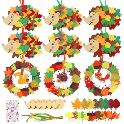 Produktbild von Herbst Bastelset für Kinder, 240 Teile, Kranz, Igel, Fuchs, DIY Kreativset