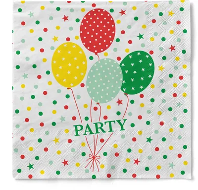 Produktbild von Tissue Serviette Party Ballons in Rot-Grün, 3-lagig, 33 x 33 cm, 100 Stück - Mank