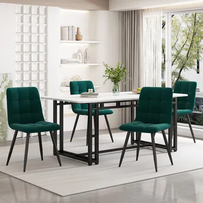 Produktbild von Essgruppe 4 Stühle Esstisch 68x117x75cm Samt Schwarz Grün
