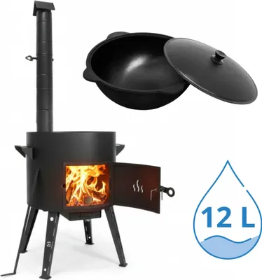 Produktbild von Ø40cm Uchag 2mm Stahl Abzugsrohr 12L Kazan Feuerstelle Utschak Utschag Kazan WOK Feldküche Campingofen Außenküche Eintopfofen
